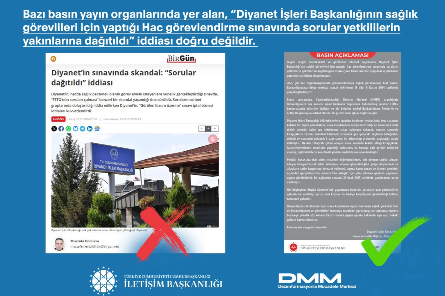 Diyanet'in sınavıyla ilgili iddialara İletişim'den açıklama 