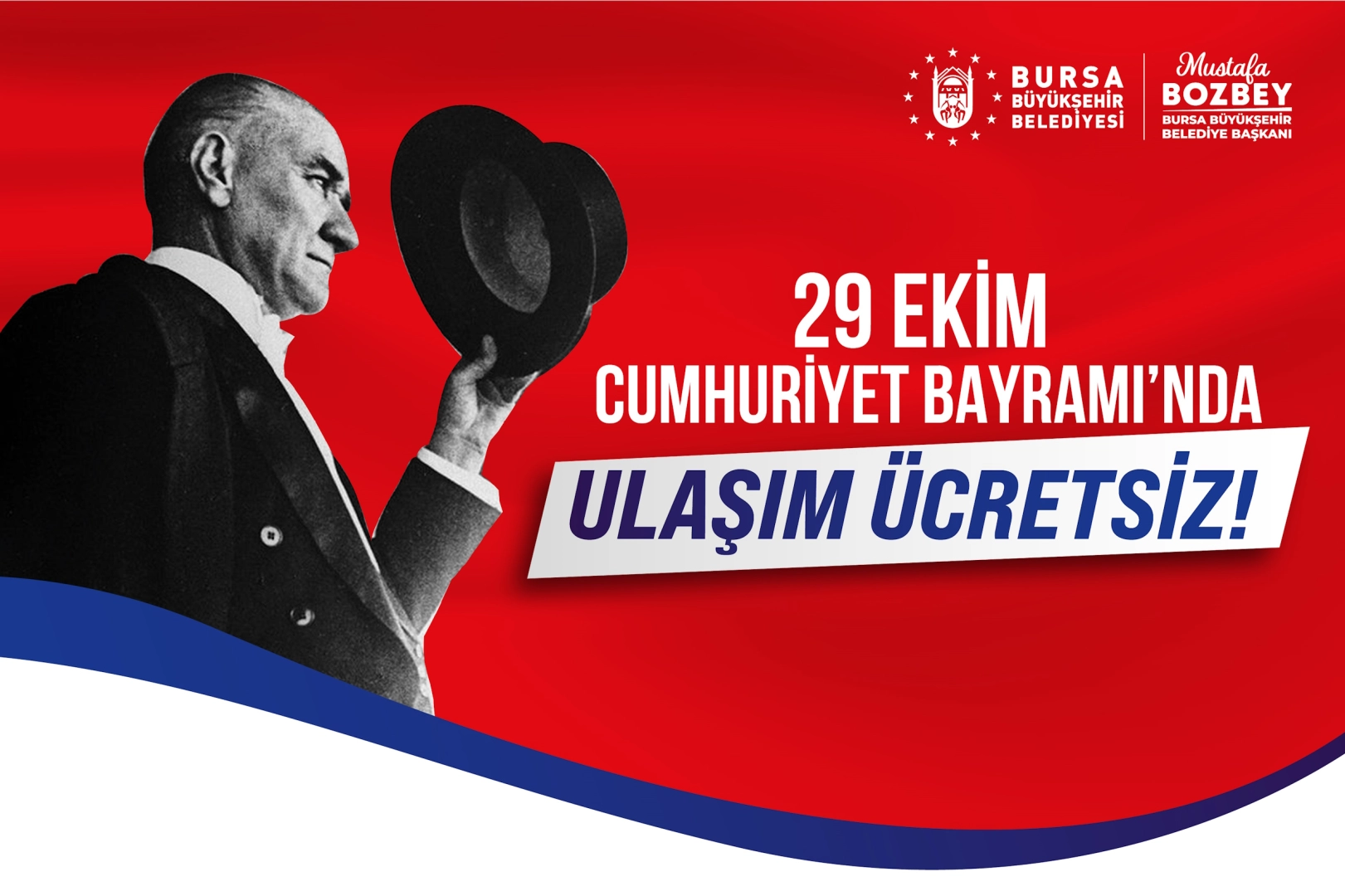 Bursa'da 29 Ekim’de toplu ulaşım ücretsiz -