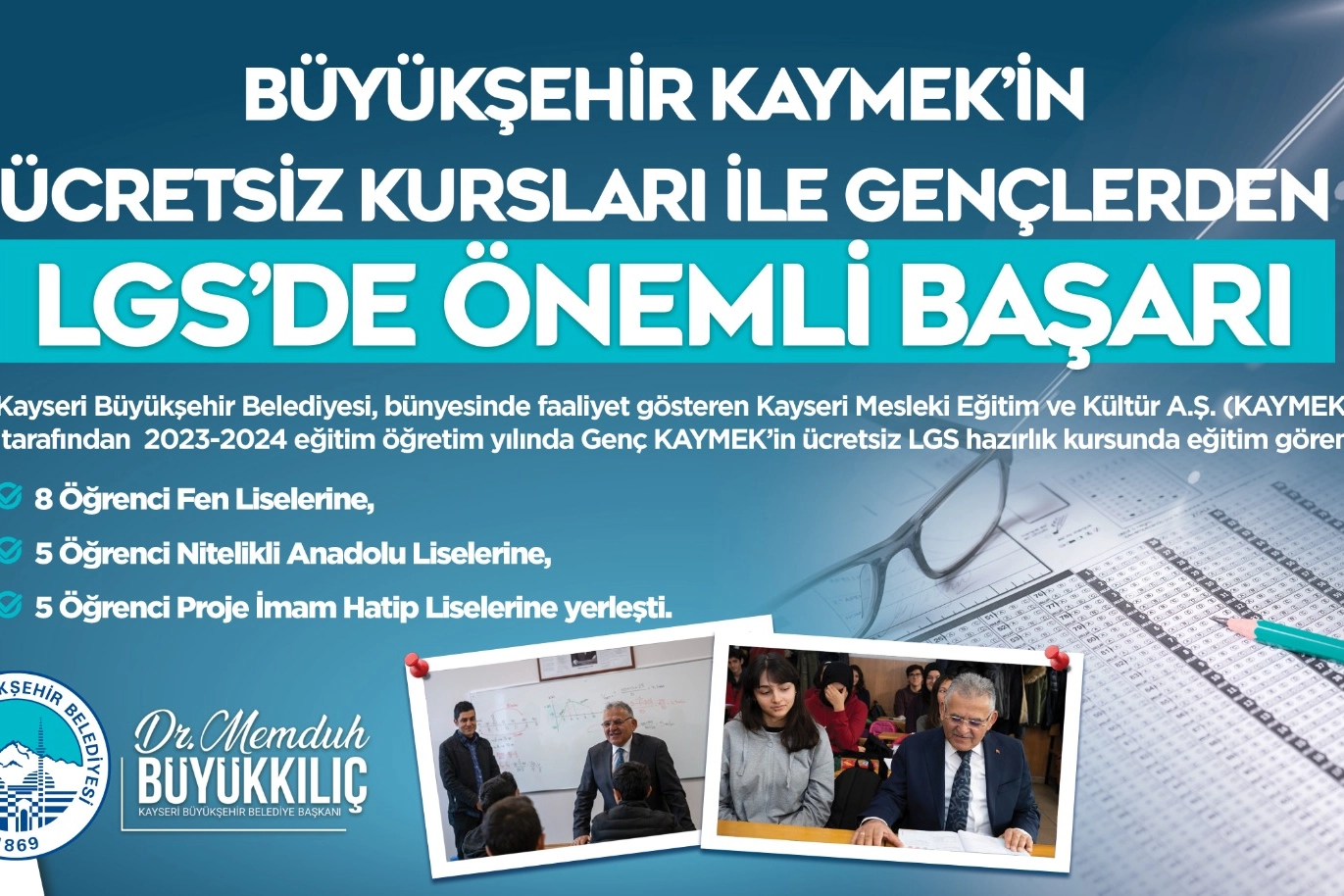 KAYMEK’in ücretsiz kursları ile gençlerden LGS’de önemli başarı -