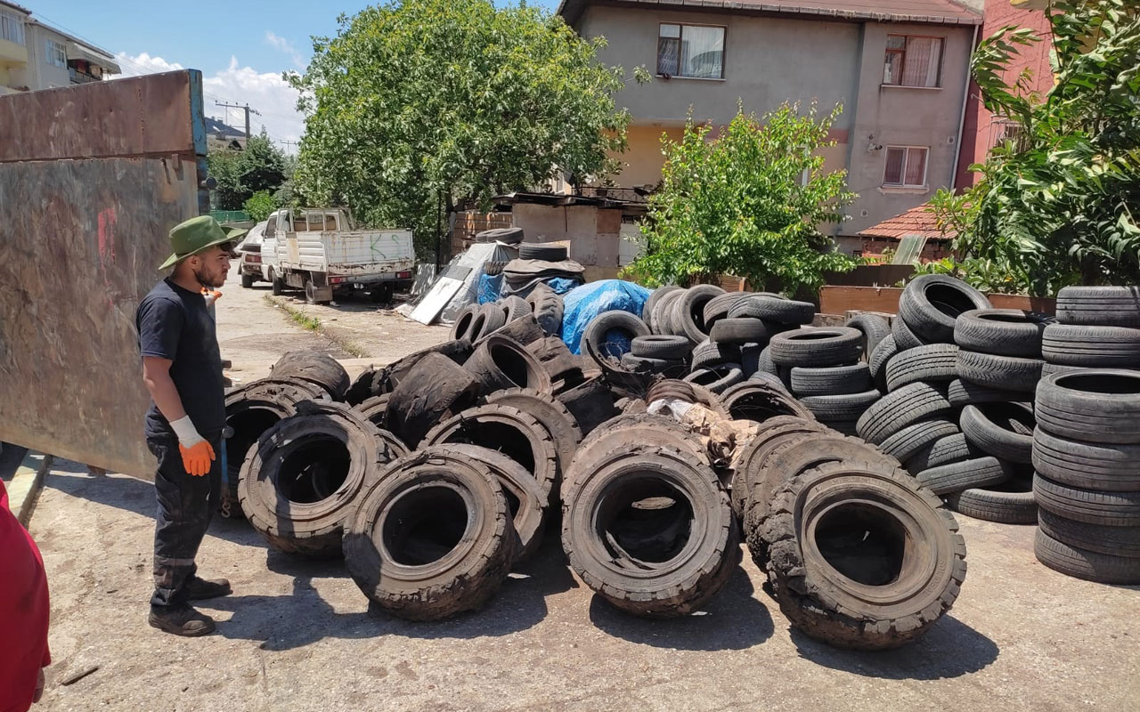 Kocaeli İzmit’te tonlarca lastik geri dönüşüme kazandırıldı