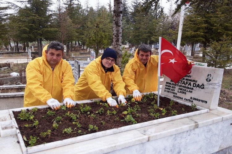 Şehit kabirleri çiçeklerle donatıldı -