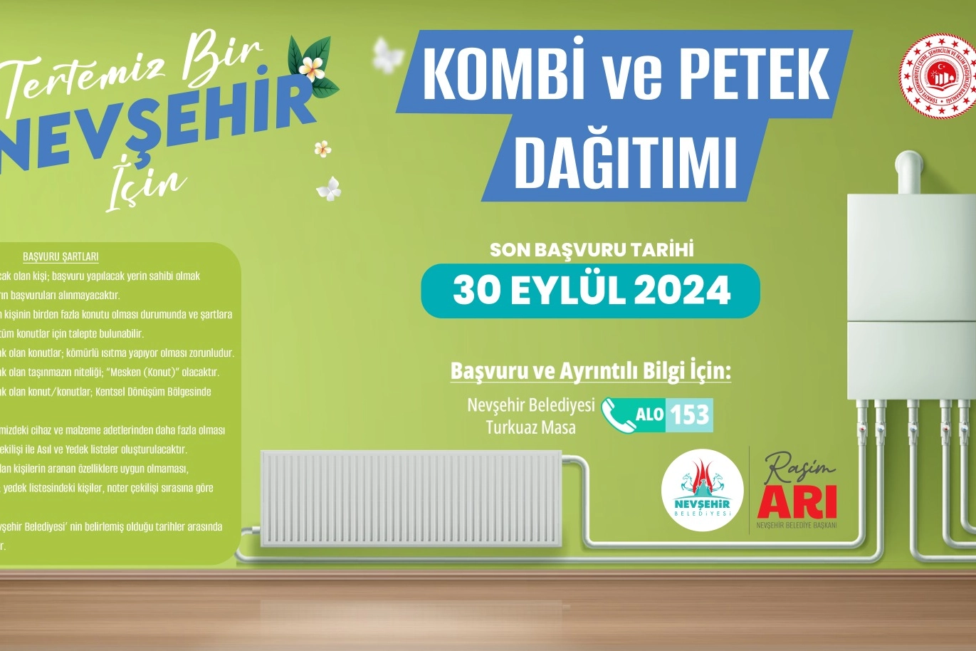 Nevşehir Belediyesi’nden kombi ve petek desteği -